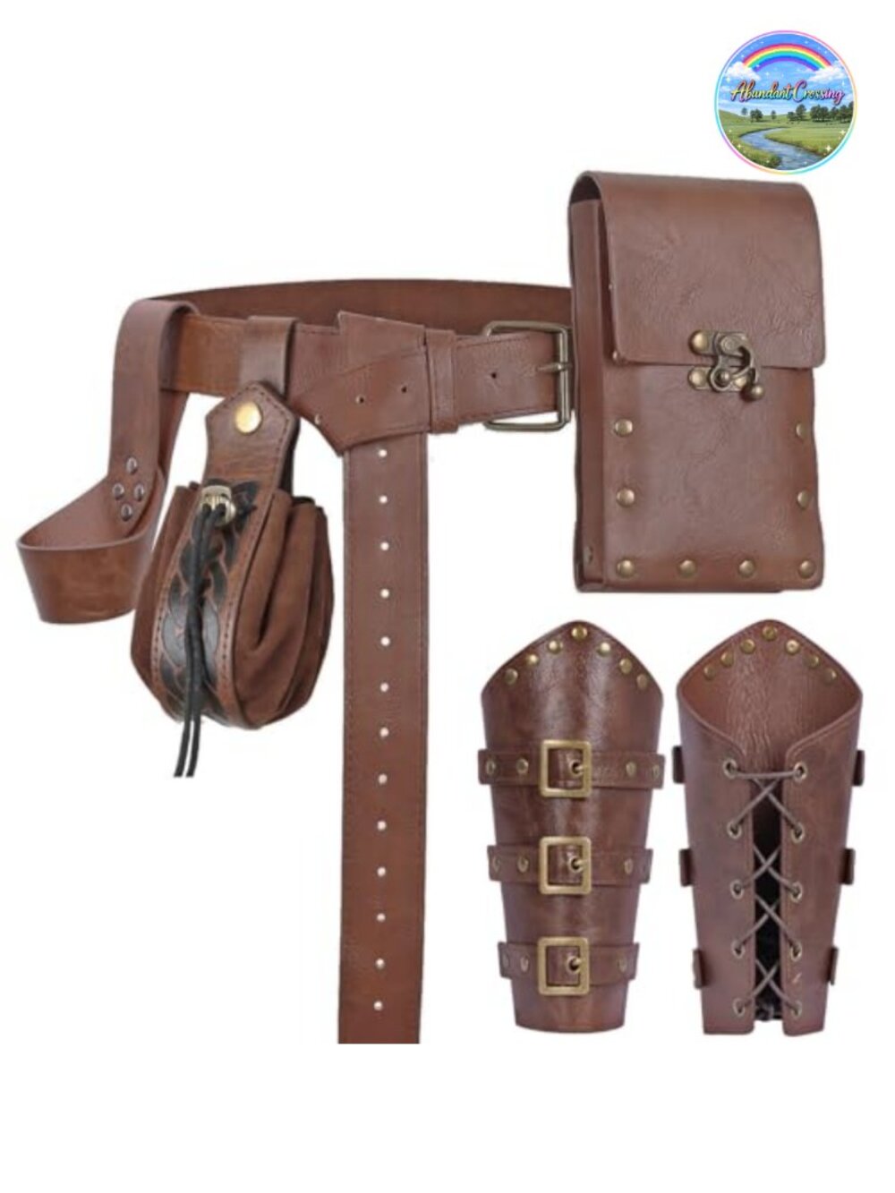 Renaissance Faux Leather Belt Pouch Set Medieval Viking Costume Bracers